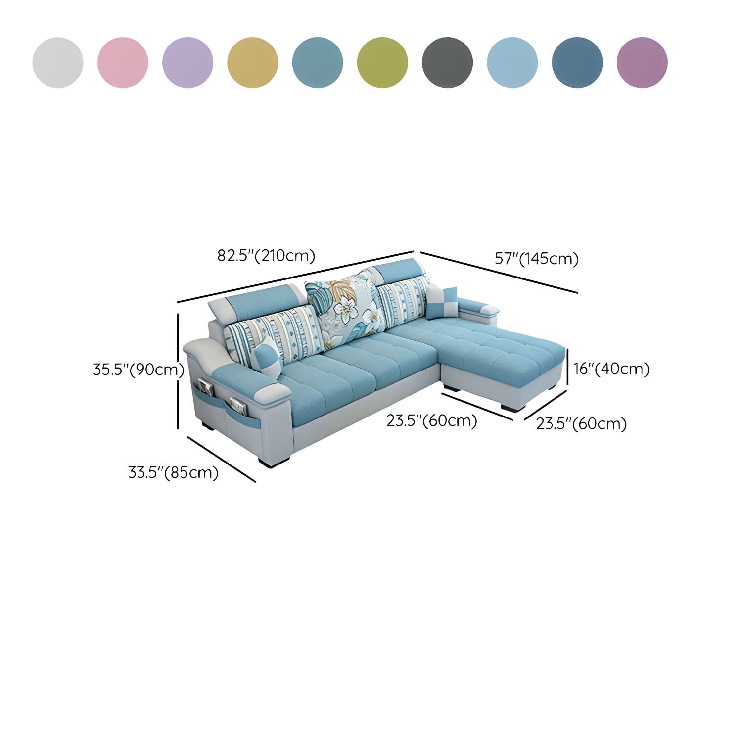 Modern Reversible Straight Sectional Sofa with Ottoman in Linen Upholstery, Sloped Arms thumbnail 19