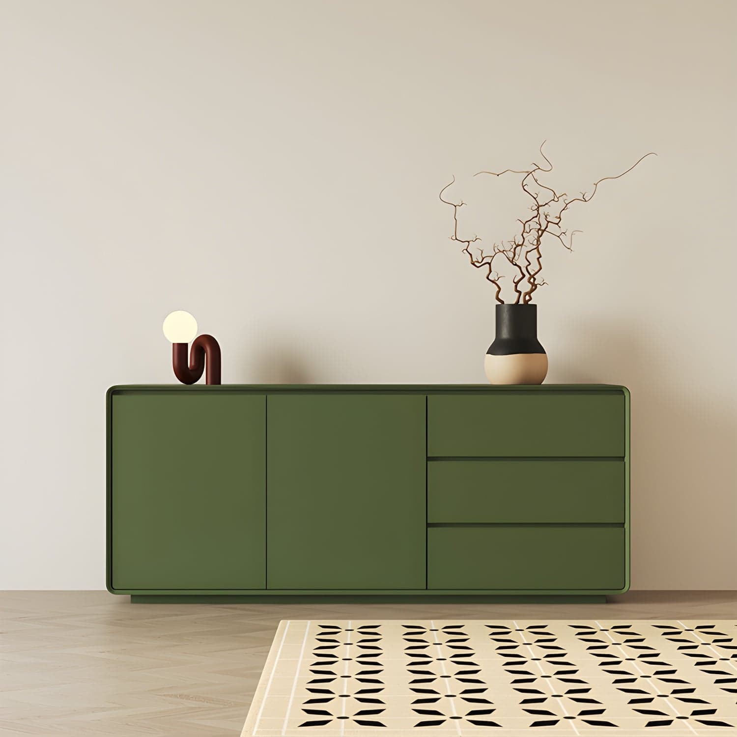 Wood Sideboard with 2 Doors and 3 Drawers, Overall Dimensions 40cmW x 80cmH thumbnail 2