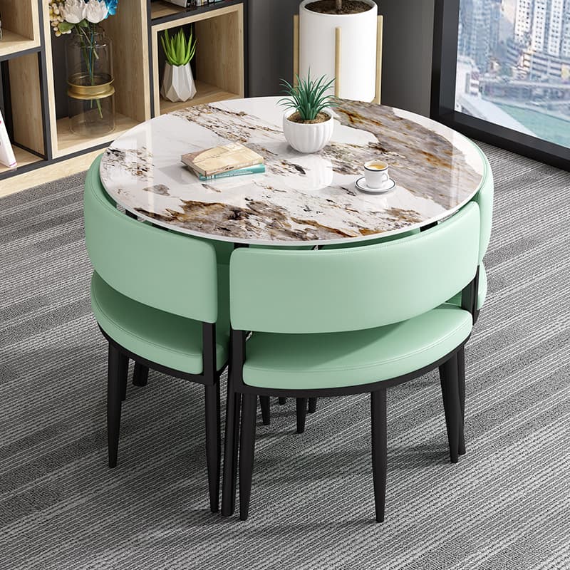 Circular Dining Table Set with a Slate Tabletop in White/Gray/Coal, Back and Cushion Chair for Dining Table for 4 in a Simple Style thumbnail 28