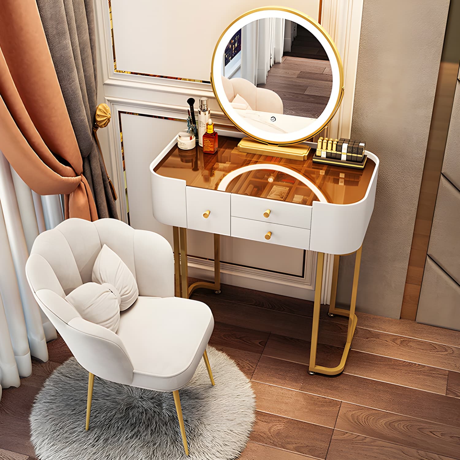 Glam Glass Vanity Dressing Table Bedroom Make-up Vanity with Drawer thumbnail 9