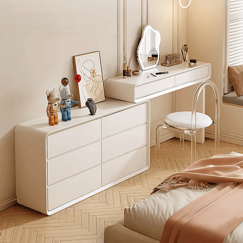 Standard Length Vanity Set with Upholstered Chair in Chalk, Synthetic Frame, and Lighted Mirror Including Seat thumbnail 1