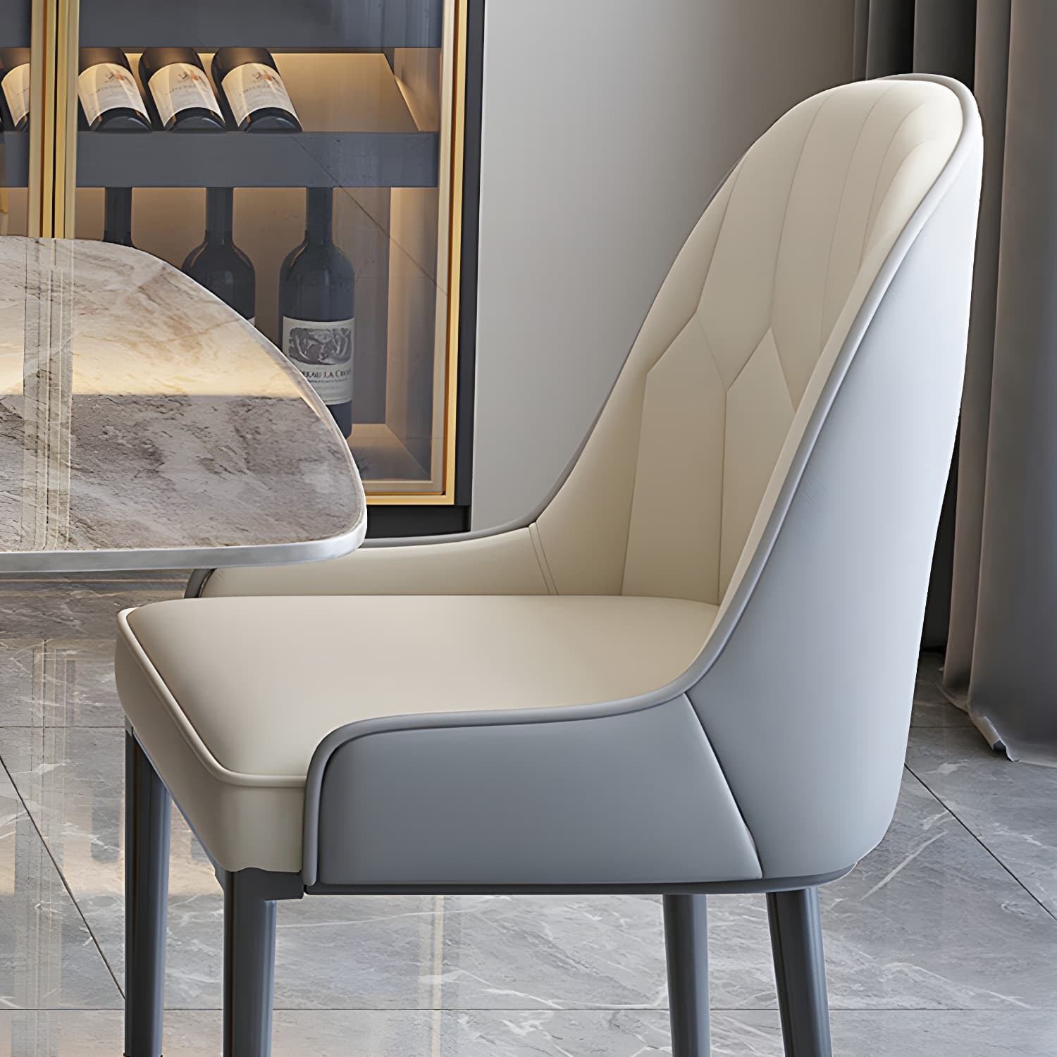 Modern 5/7-Piece Dining Set with Upholstered Chairs in Beige and Slate Table Top thumbnail 9