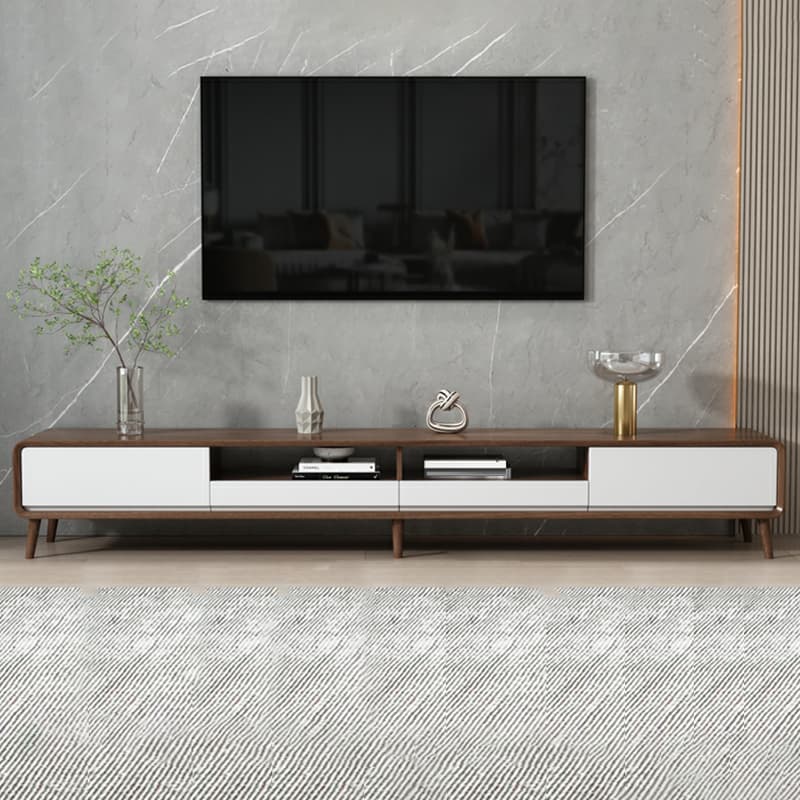 4-Drawer Modern Wood TV Stand with Open Storage and Cable Management thumbnail 4