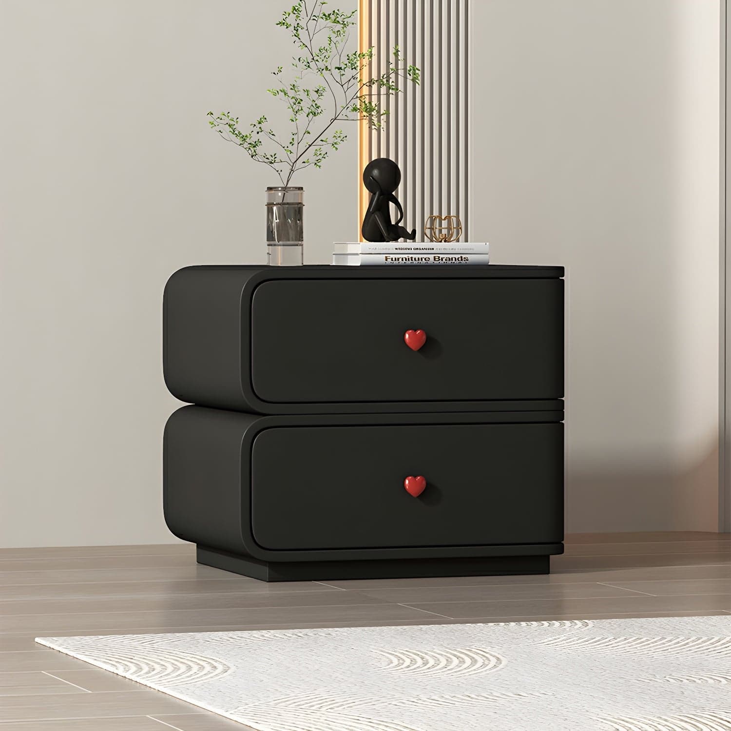 Contemporary Solid Wood Frame Nightstand with Microfiber Leather Silent Slide Two Drawers thumbnail 6