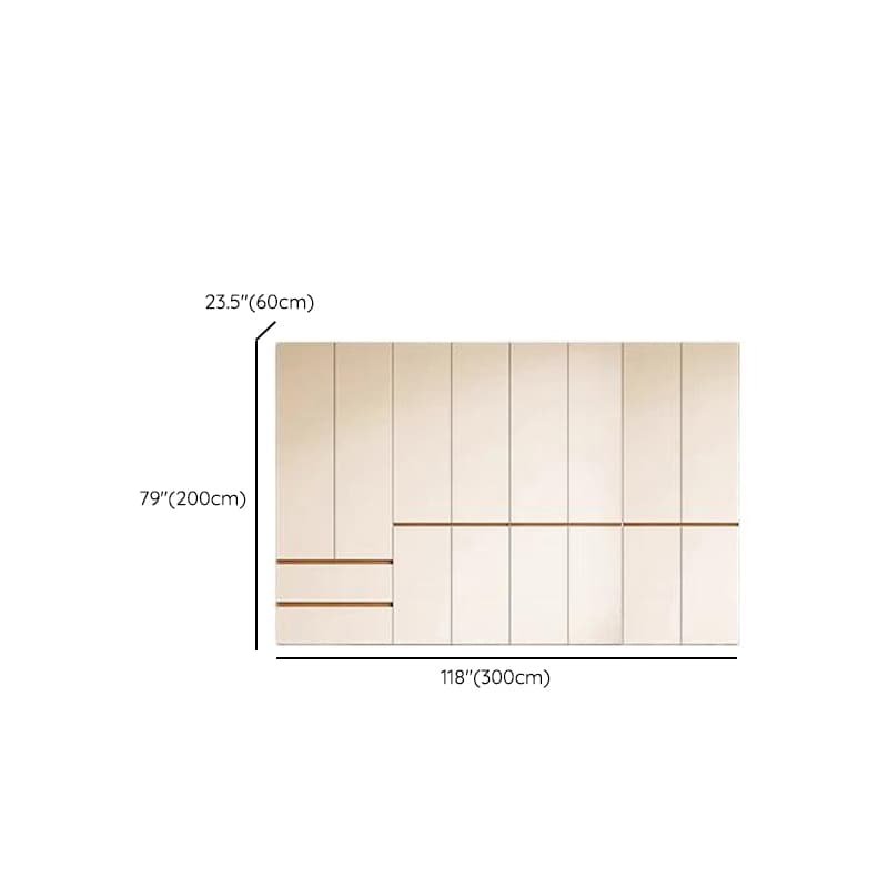 White Minimalist Manufactured Wood Wardrobe Closet with 2 Drawers, Soft Close Door, Interior Shelves, and Clothing Rod thumbnail 25