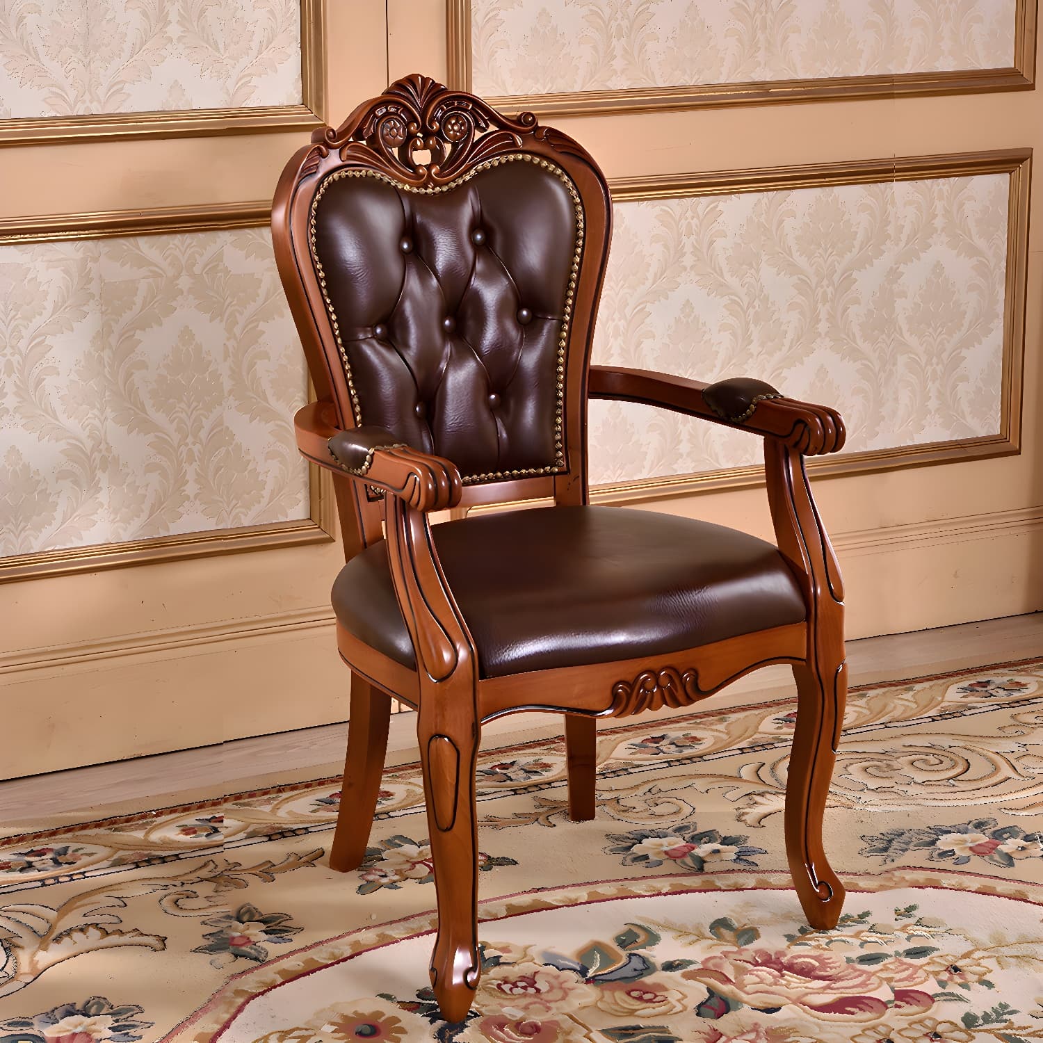Leather High Back Dining Side Chair Kitchen Side Chair with Solid Wood Legs thumbnail 8