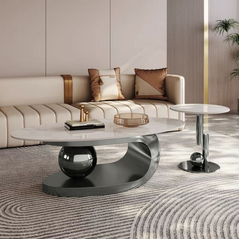 Luxurious Abstract Base Coffee Table with Elliptic Scratch-Resistant Stone Top thumbnail 7