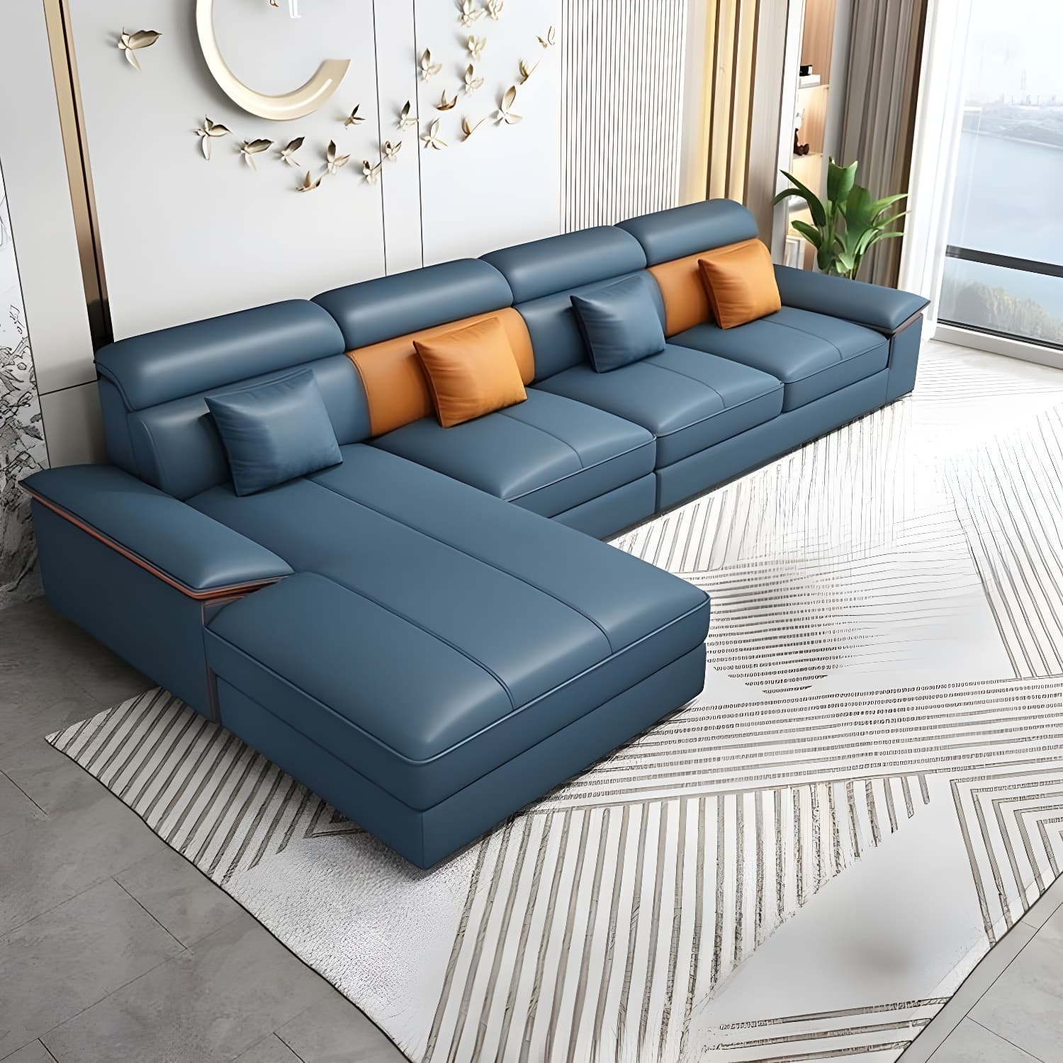 Modernism Pillow Top Arm Sectional with Chaise for Living Room thumbnail 1