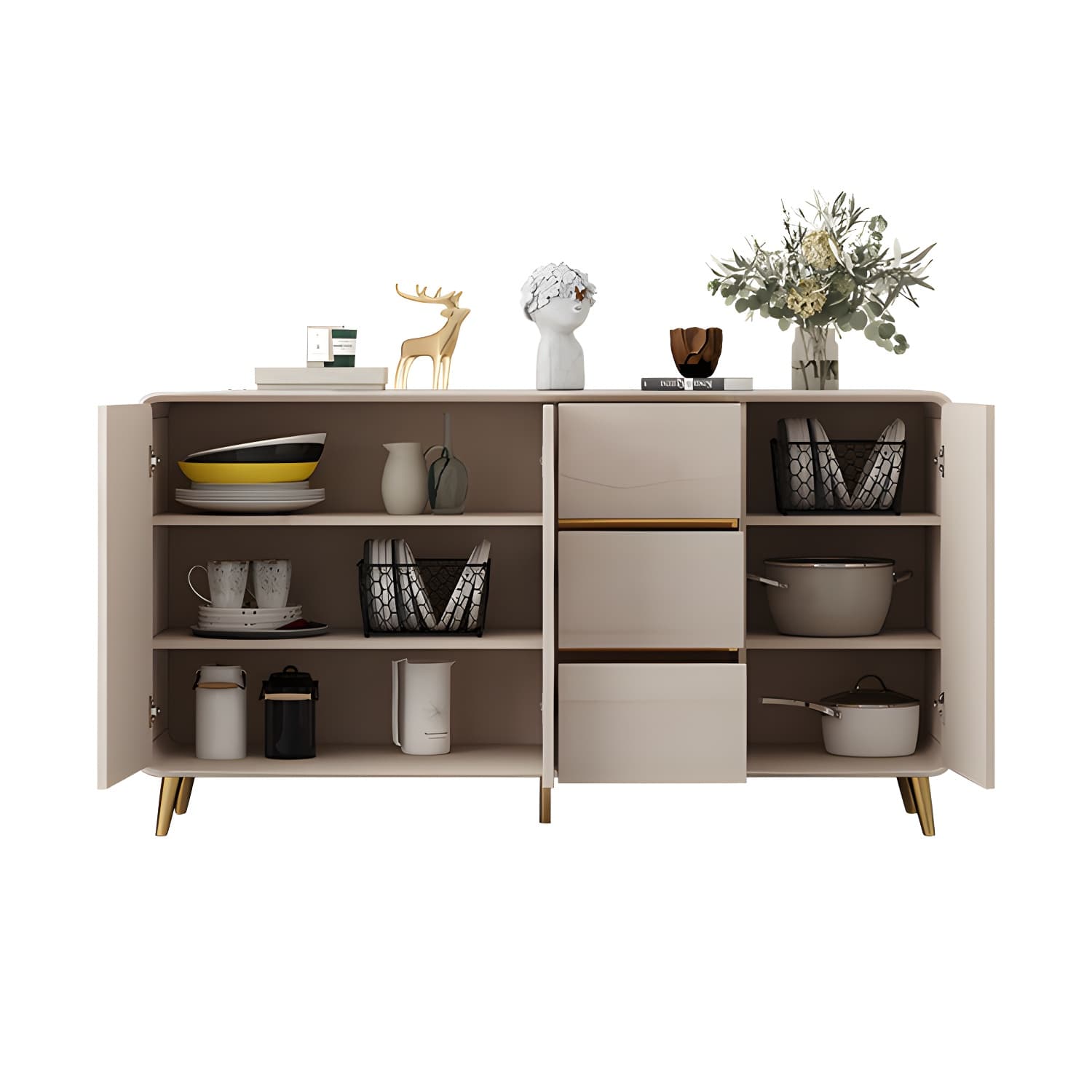 White Glam Sideboard Credenza with Adjustable Shelving and 3 Drawers thumbnail 5