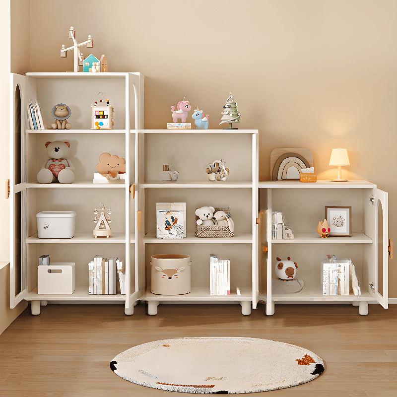 Modern Rectangular Utility Cabinet with Closet, Manufactured Wood Countertop, Glass-panel Door, White/Natural Top thumbnail 5