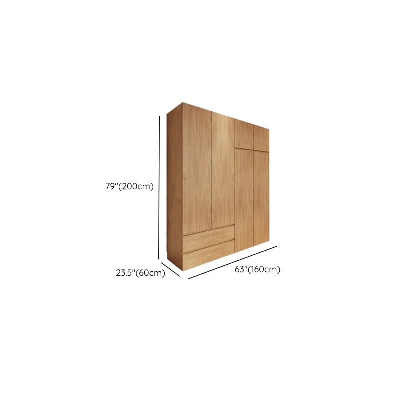 Wood Grain Minimalist Manufactured Wood Wardrobe Closet with 2 Drawers, Soft Close Door, Interior Shelves, and Clothing Rod thumbnail 8