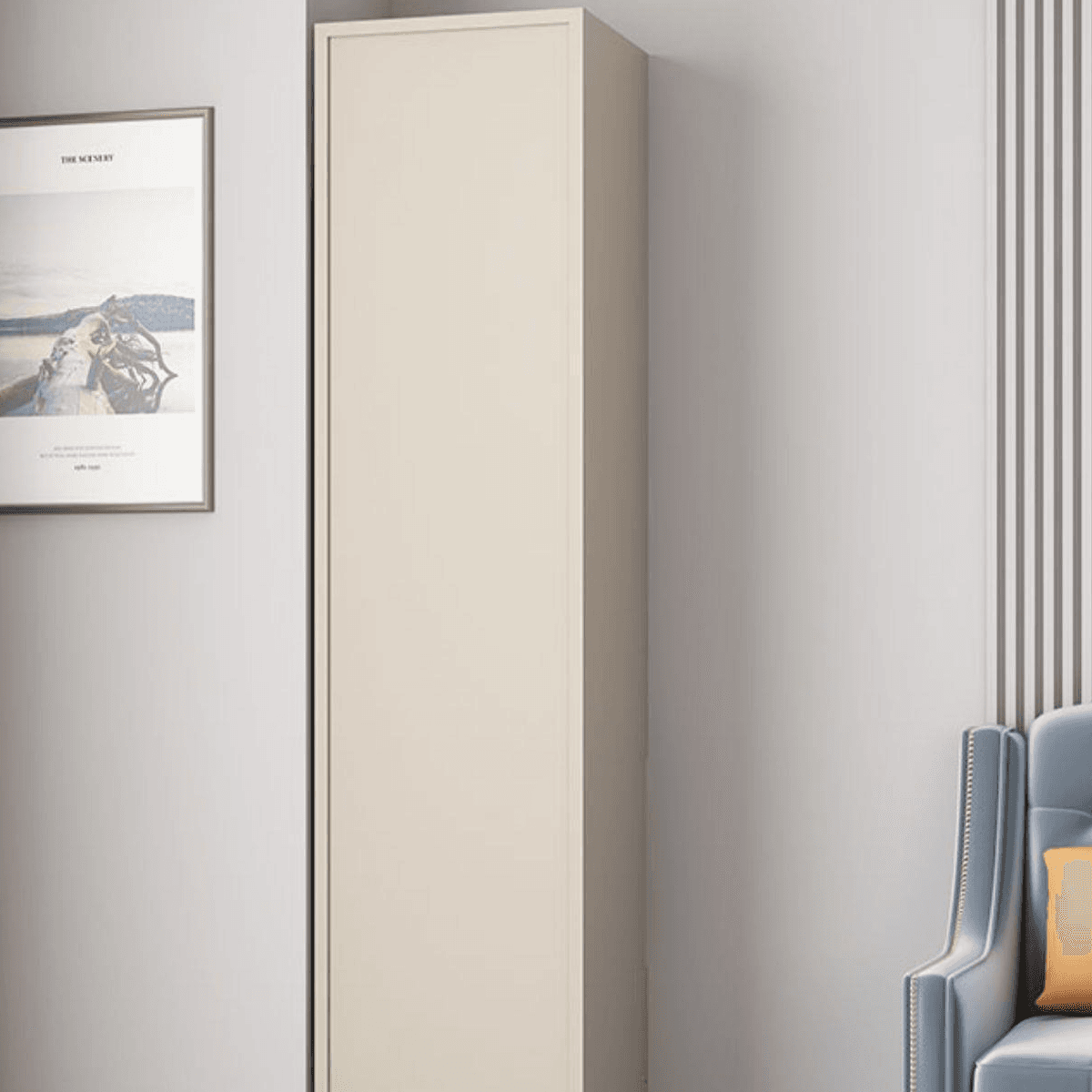 Rectangle Utility Cabinet with Locker, Glass Door, Pull Bars, White/Espresso/Off White Top, Soft Close Drawer, and Light thumbnail 12