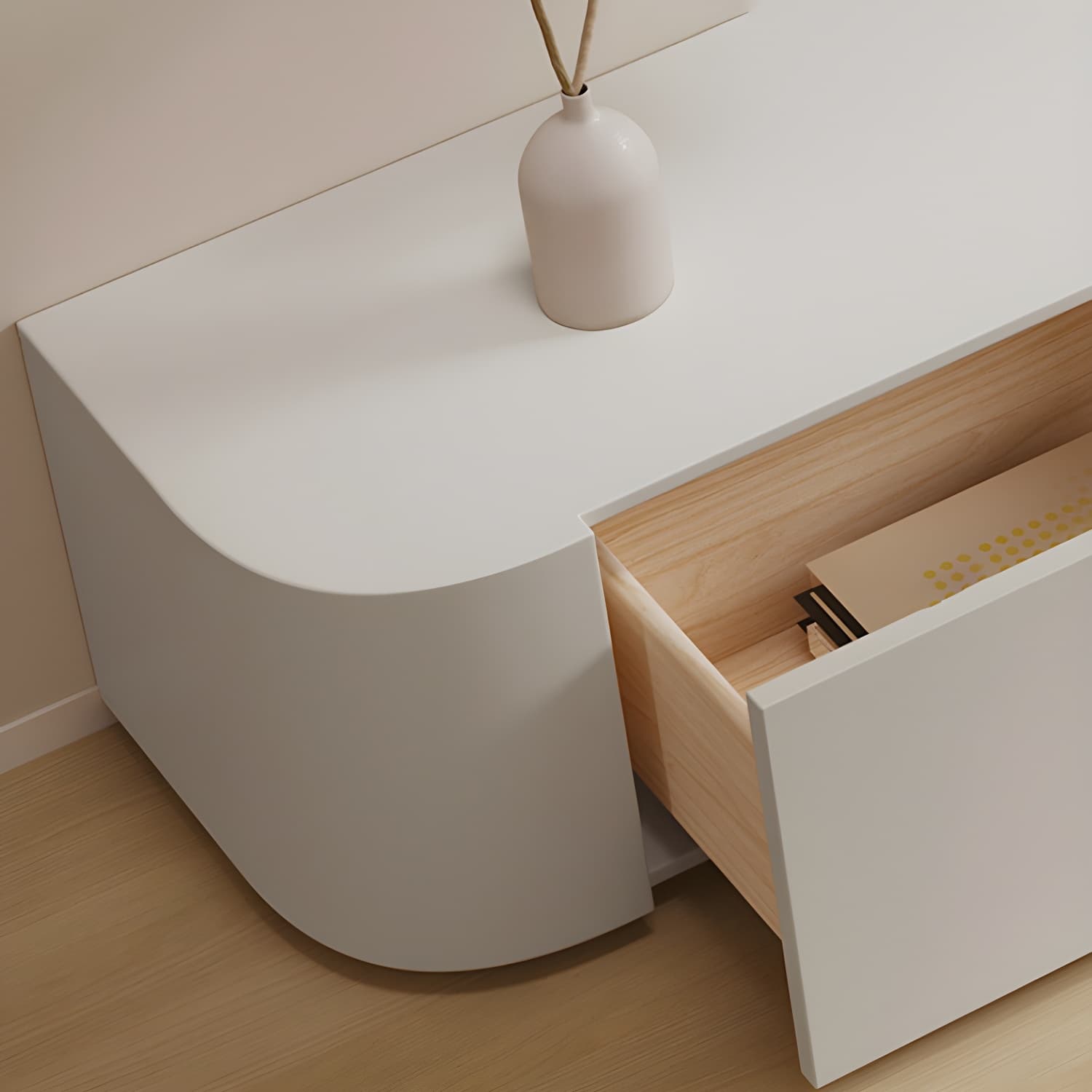 Modern Wood TV Stand Console White TV Media Stand with Drawers for Living Room thumbnail 10