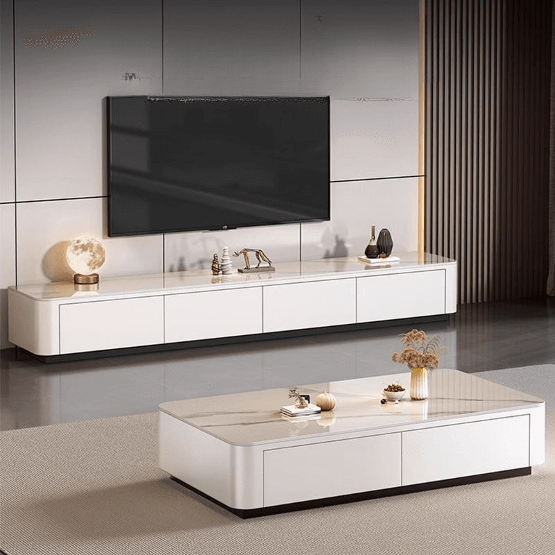Contemporary Design Single Set Geometric Figure Rock Top Board Game Coffee Table with Block Base in Gray/Chalk and 2 Drawers thumbnail 8