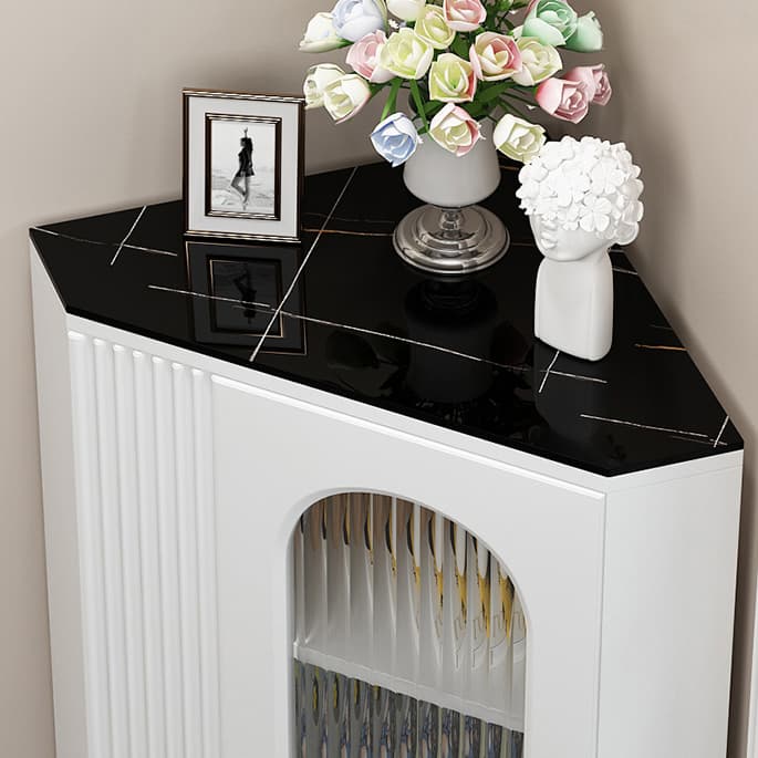 Elegant Corner Modern Accent Cabinet with Glass Doors and Metal Base thumbnail 9