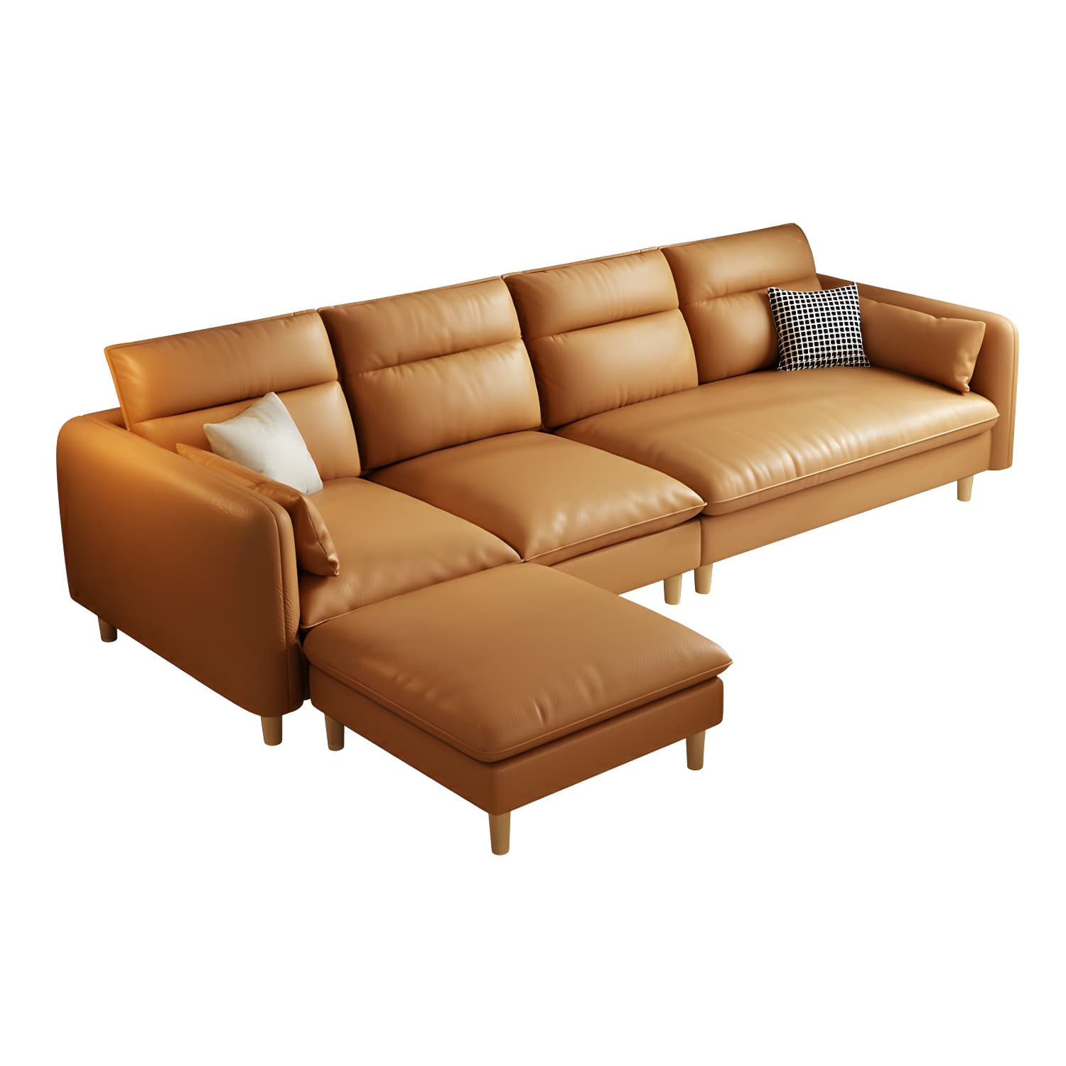 Modern Wood Frame Straight Sectional Sofa Set with Ottoman in Brown, 3 Piece Set thumbnail 18