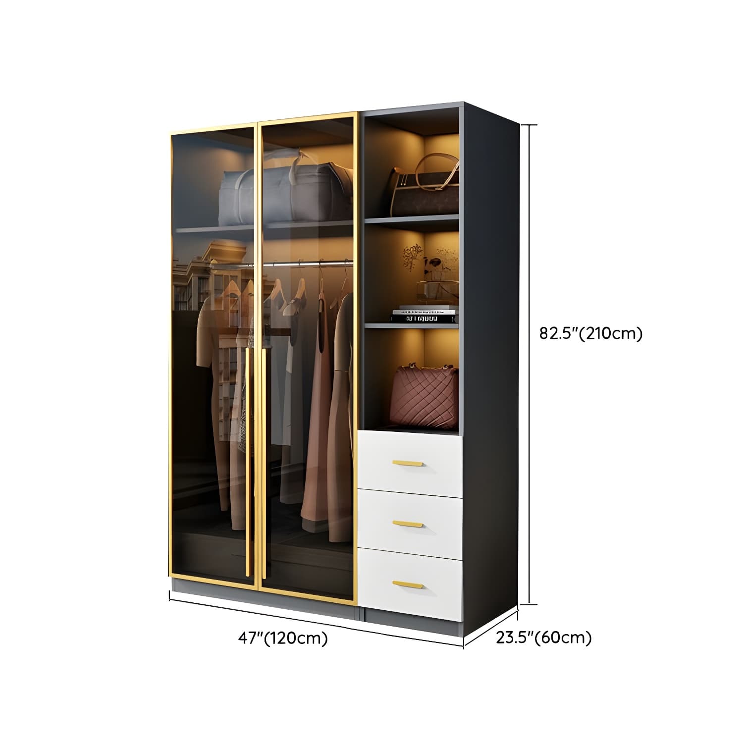 Contemporary Color Block Glass Doors Combination Armoire with Shelves Storage thumbnail 23