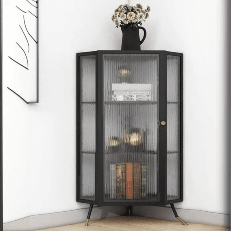 Contemporary Corner Utility Cabinet with 1 Cabinet, Iron Countertop, Glass Door, Pull Knobs, and Black/White/Off White Top thumbnail 6