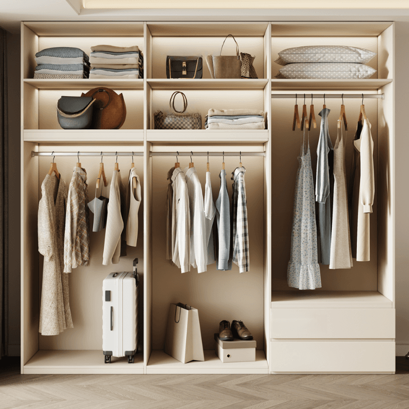 White Minimalist Manufactured Wood Independent Wardrobe Closet with Soft Close Drawer, Soft Close Door, and Interior Shelves thumbnail 3