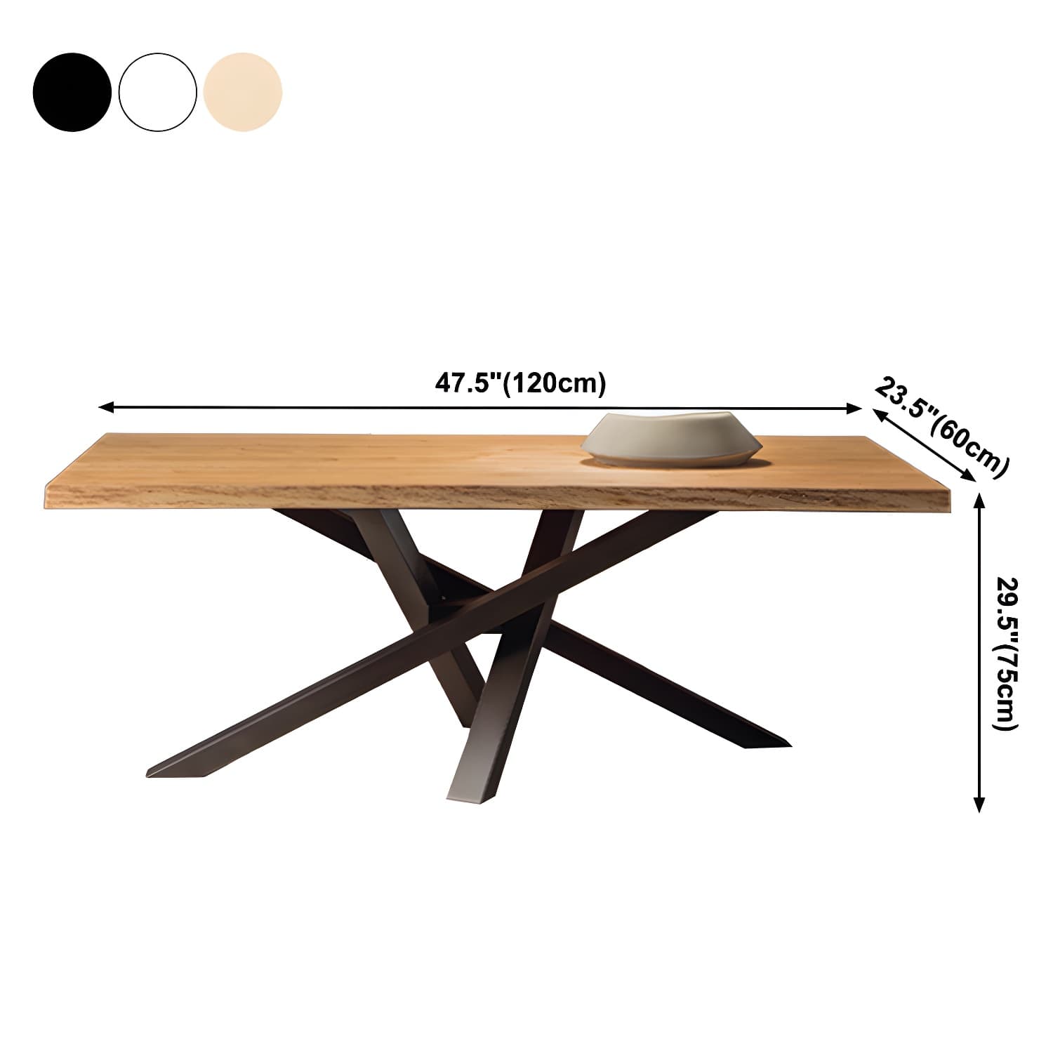 Pine Solid Wood Dining Table Single Pedestal Metallic Base Rectangle Table for Home thumbnail 6