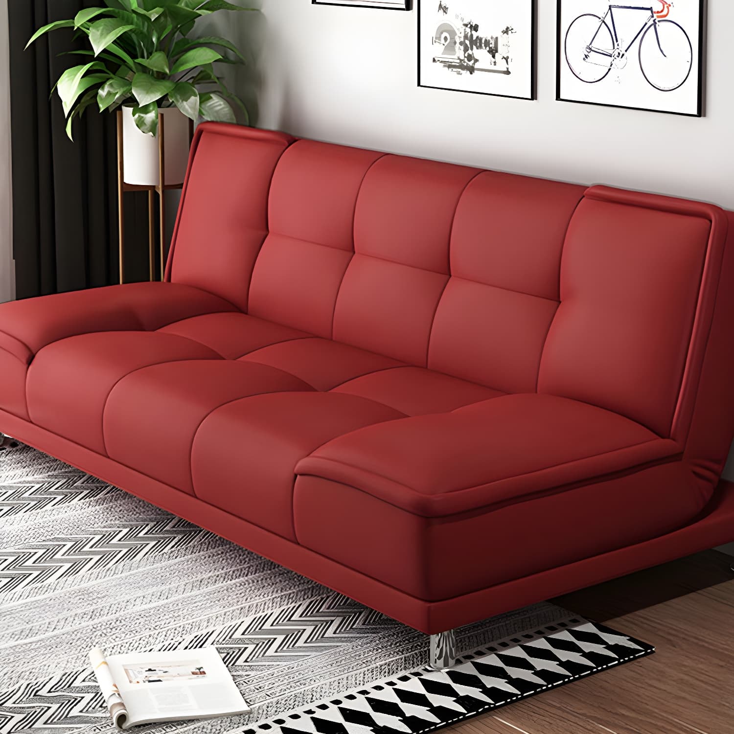 75"Modern Minimalist Armless Foldable Sleeper Leather Settee thumbnail 6