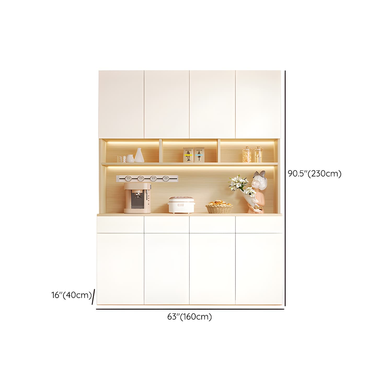 Scandinavian White Wood Buffet Sideboard Cabinet with Cabinets and Shelves thumbnail 19