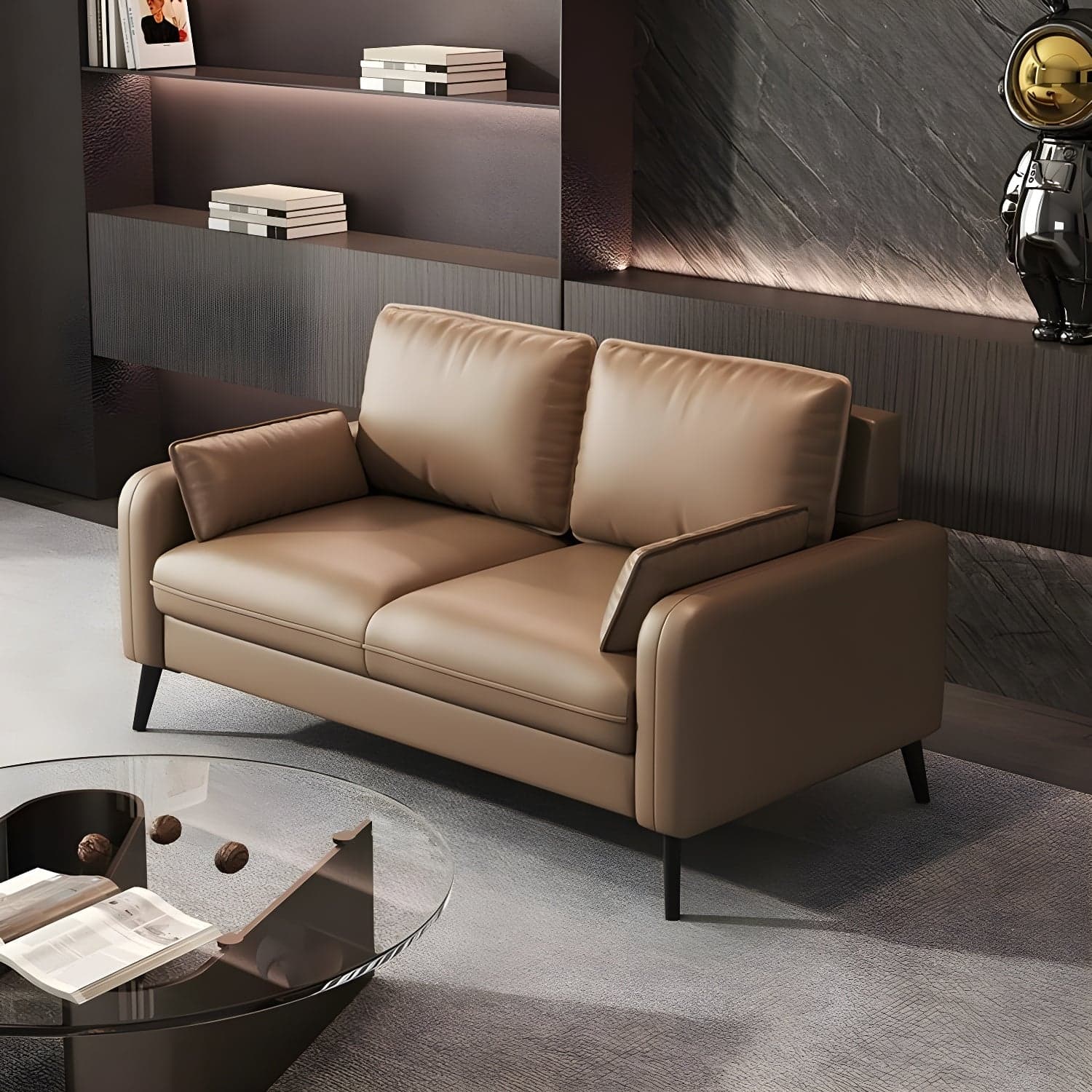 2-Seater Modern Cushioned Sofa with Bolster Pillows for Living Room thumbnail 2