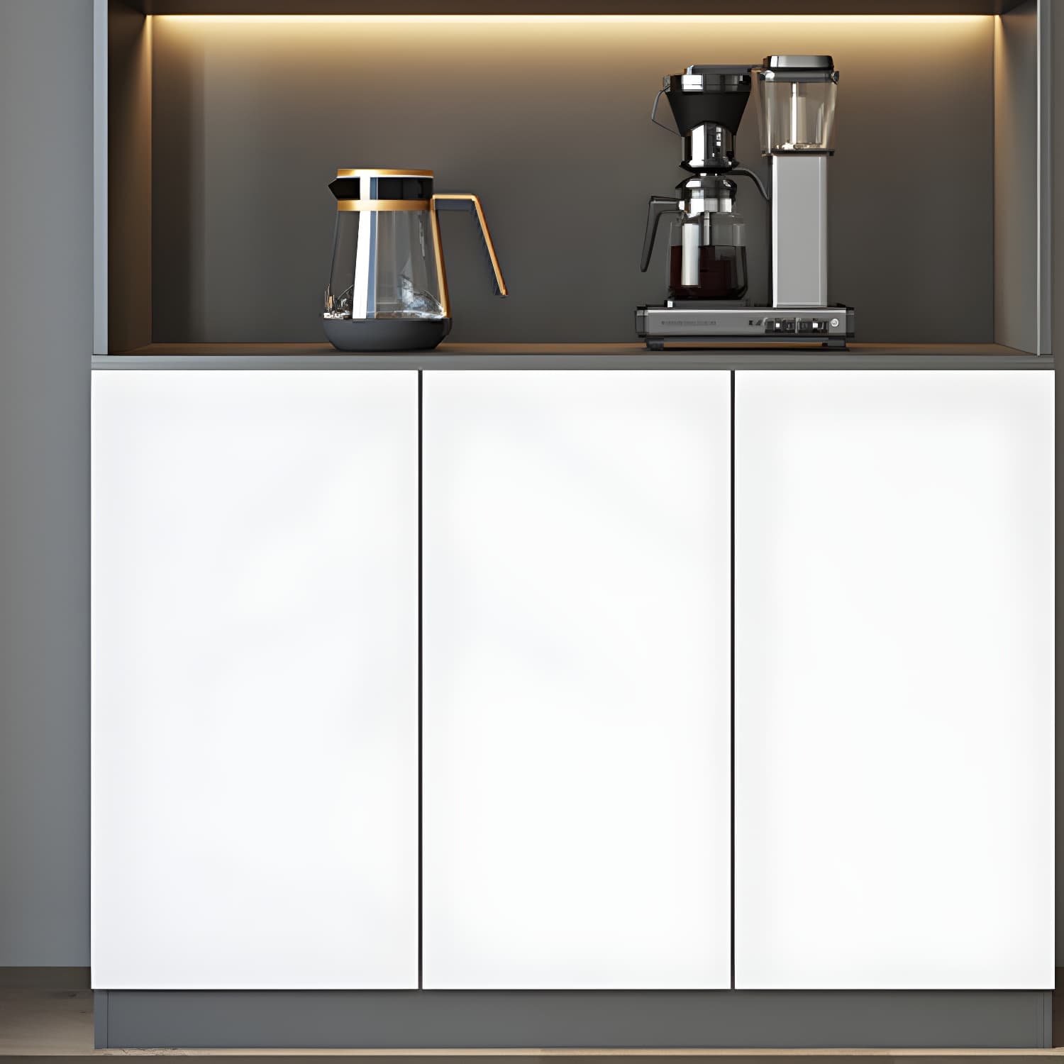 Modern Glass Adjustable Shelving Doors Wood Sideboard Cabinet with Cabinets and Drawers thumbnail 6