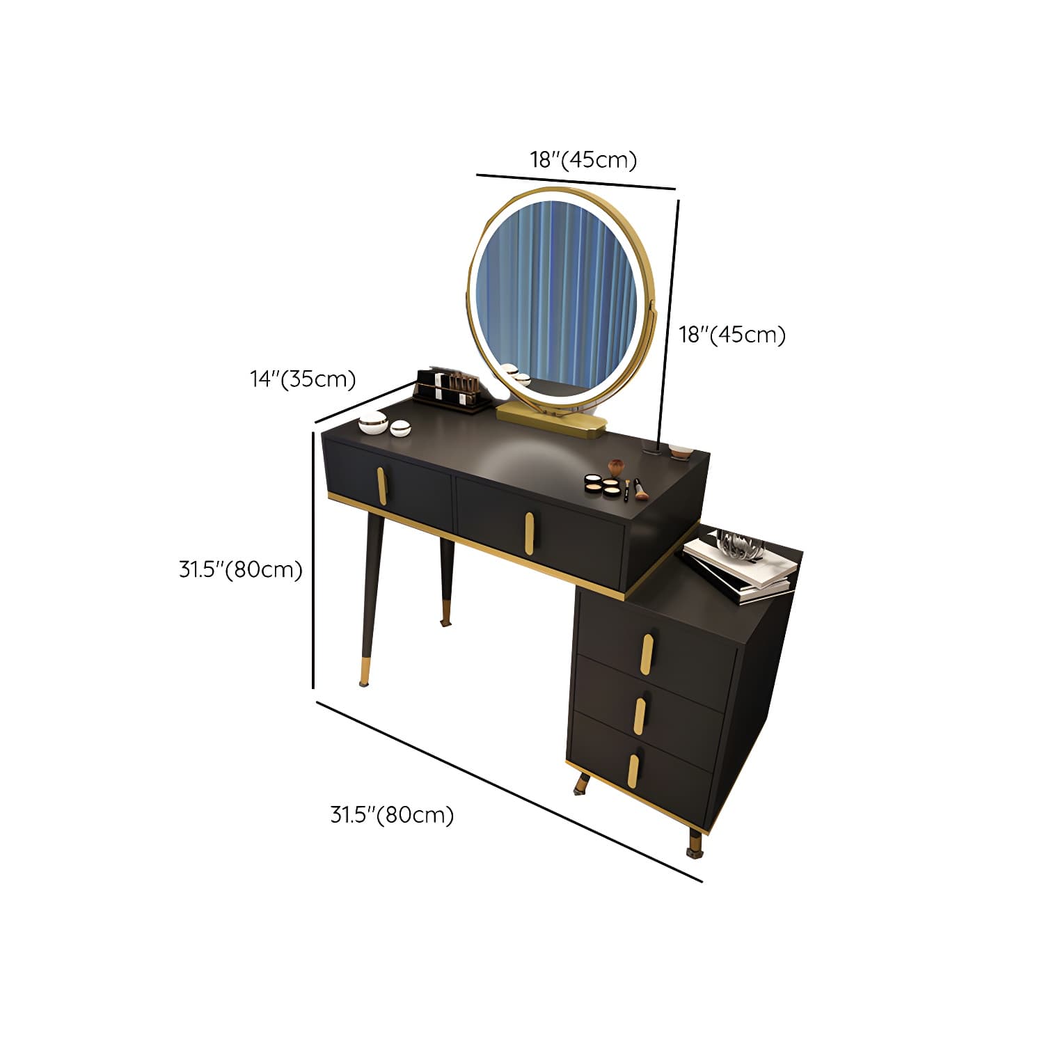Contemporary Make-up Vanity with Wooden Top and Drawers for Bedroom thumbnail 12