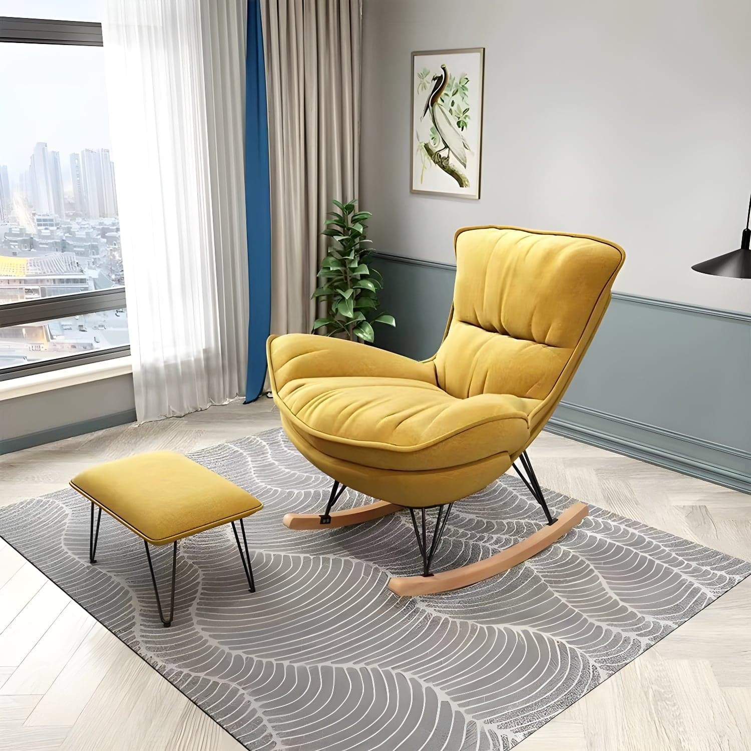 Glam Rocking Accent Chair Upholstered Antique Finish Rocking Chair with Ottoman thumbnail 10