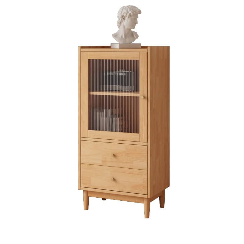 Scandinavian Solid Wood Accent Cabinet with Glass Door, 1 Cabinet and 2 Drawers for Living Room thumbnail 2