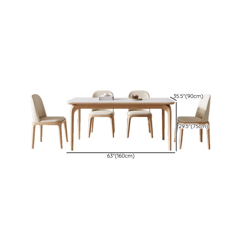 Dining Table Set with Slate Stone Fixed Table, Padded Chair Back for 6 People in White thumbnail 15