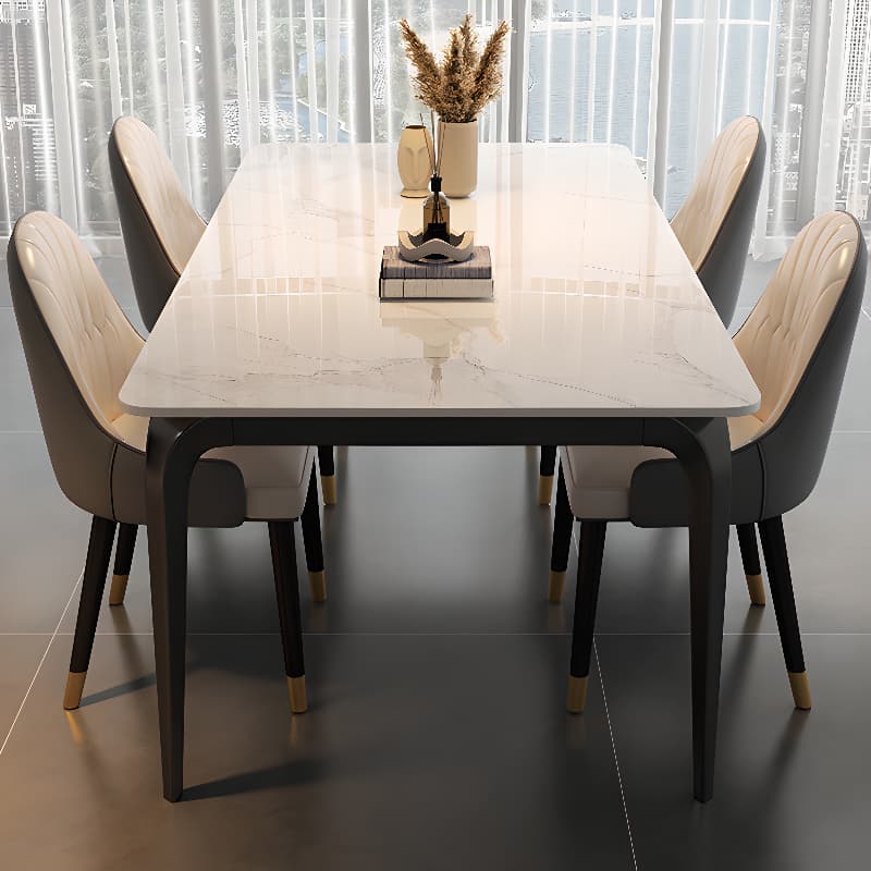 Trendy White/Charcoal/Light Gray Rectangle Scratch Resistant Sintered Stone Top Dining Table for 4/8 People/Seats 6, Standard Table Height thumbnail 9