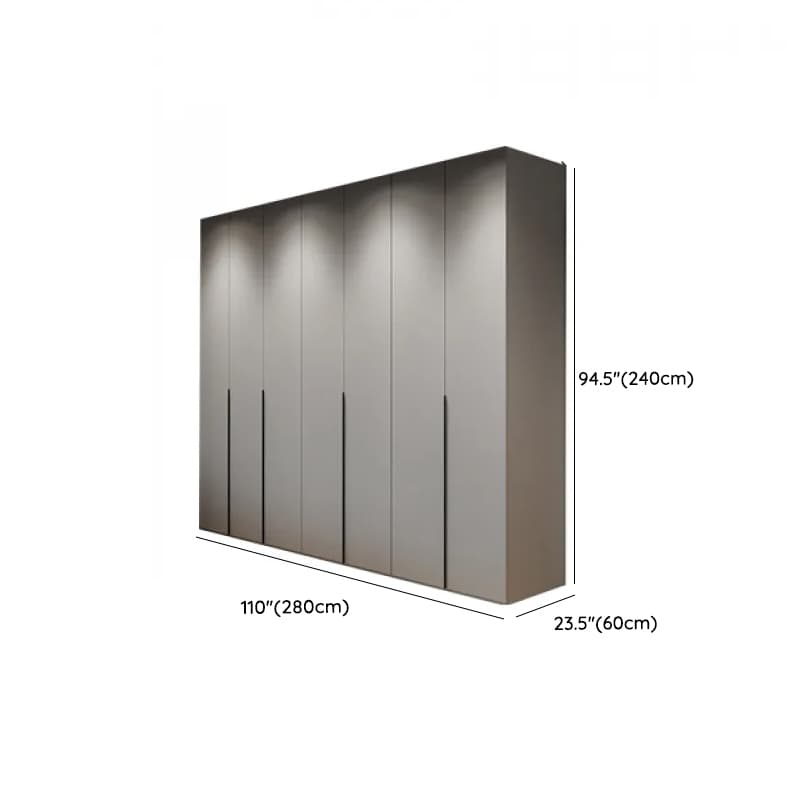 Dove Grey Minimalist Manufactured Wood Wardrobe Closet with Compartments, Soft Close Door, Interior Shelves, and Clothing Rod thumbnail 25