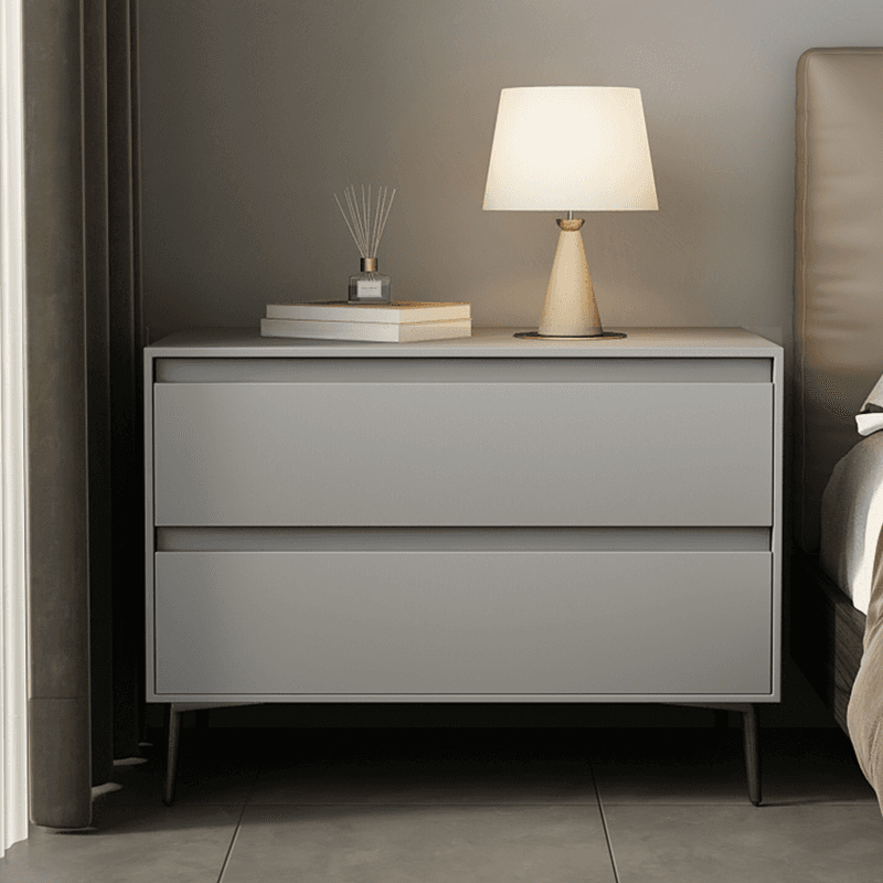 Scandinavian 2 Drawers Nightstand With Drawer Storage in Artificial Leather with Leg thumbnail 7