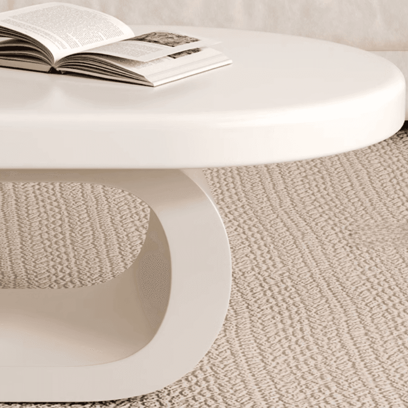 Minimalist Oval Wooden Coffee Table with 1 Shelf and White Top thumbnail 11