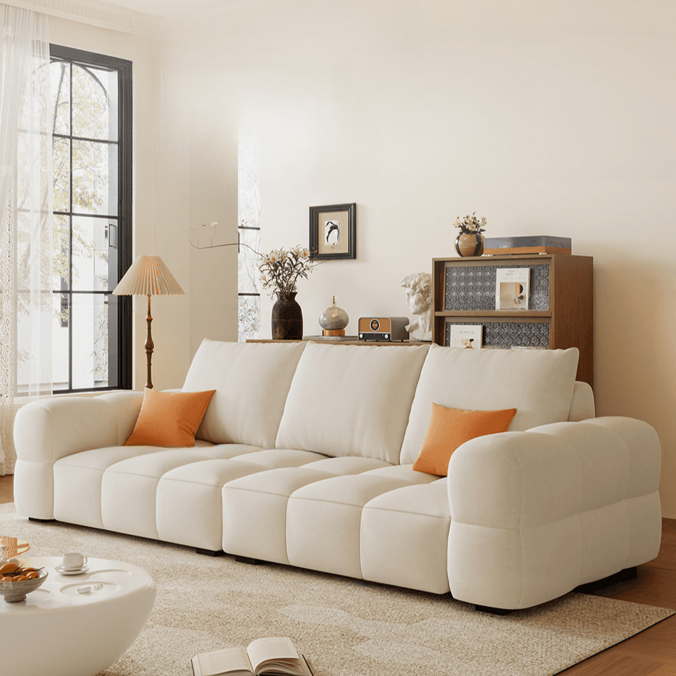 Contemporary Solid Color Tear Resistant Standard Sofa in Light Gray/Ivory/Coffee for 5/4 with 2 Pillows thumbnail 12