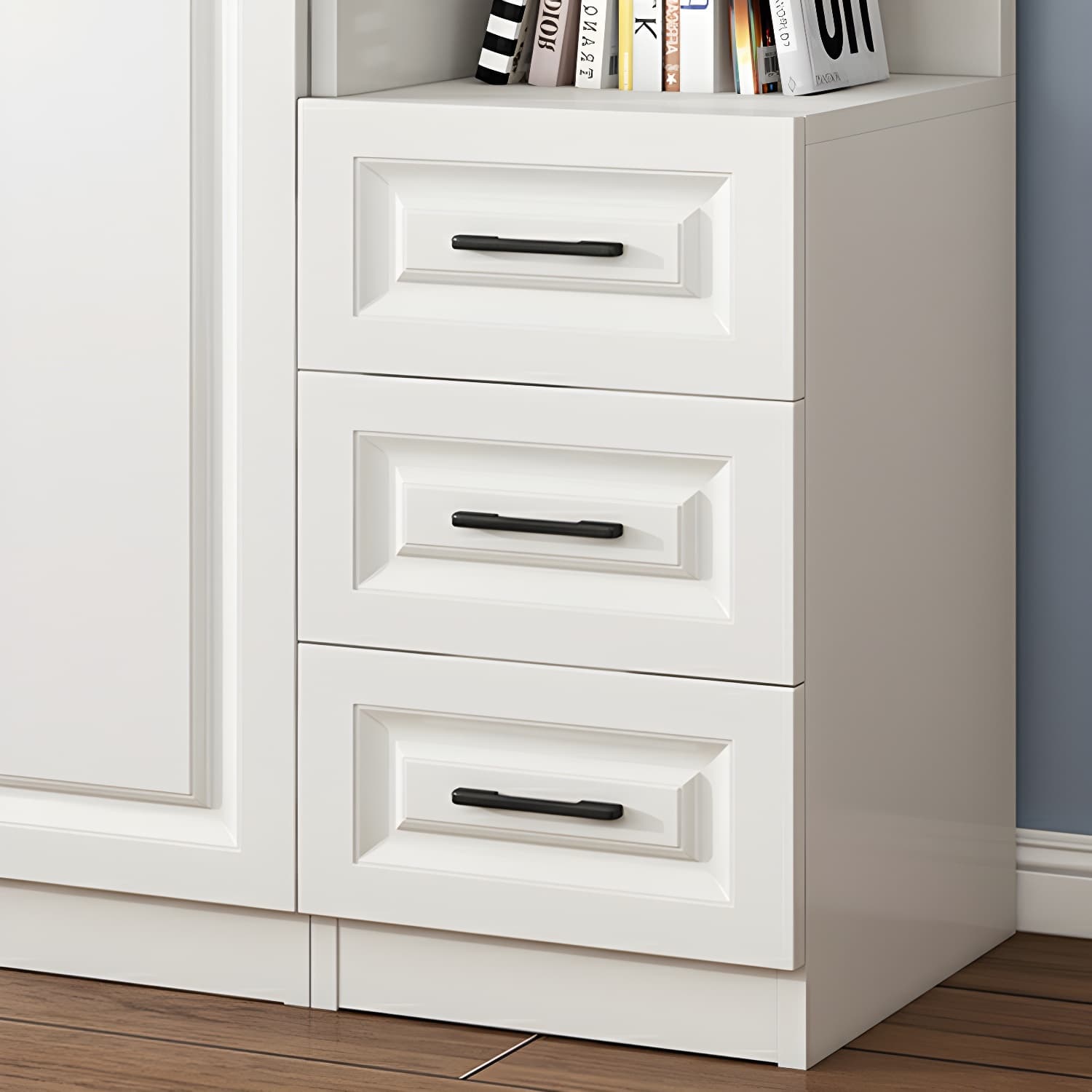 Modern White Wood Wardrobe Armoire with Shelves & Clothing Rod - Spacious and Stylish thumbnail 10