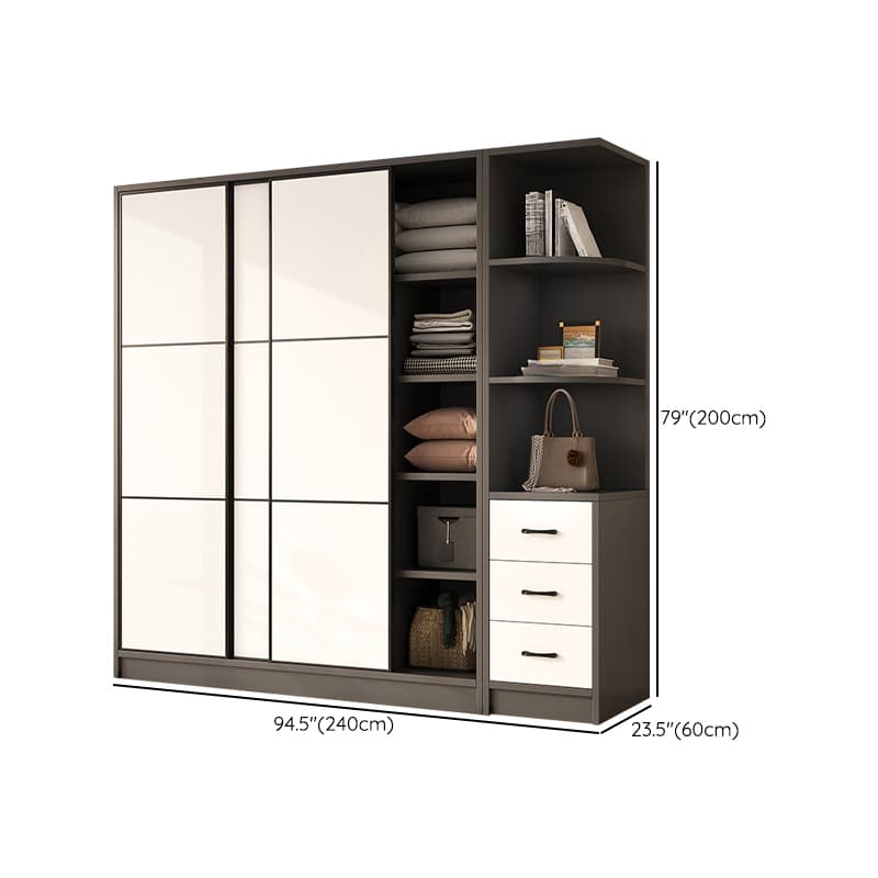 Detached Timber Gray Wardrobe Armoire with Soft Close Door, Interior Shelves and Hanging Rod, Soft Close Drawer Included/Not Included thumbnail 23