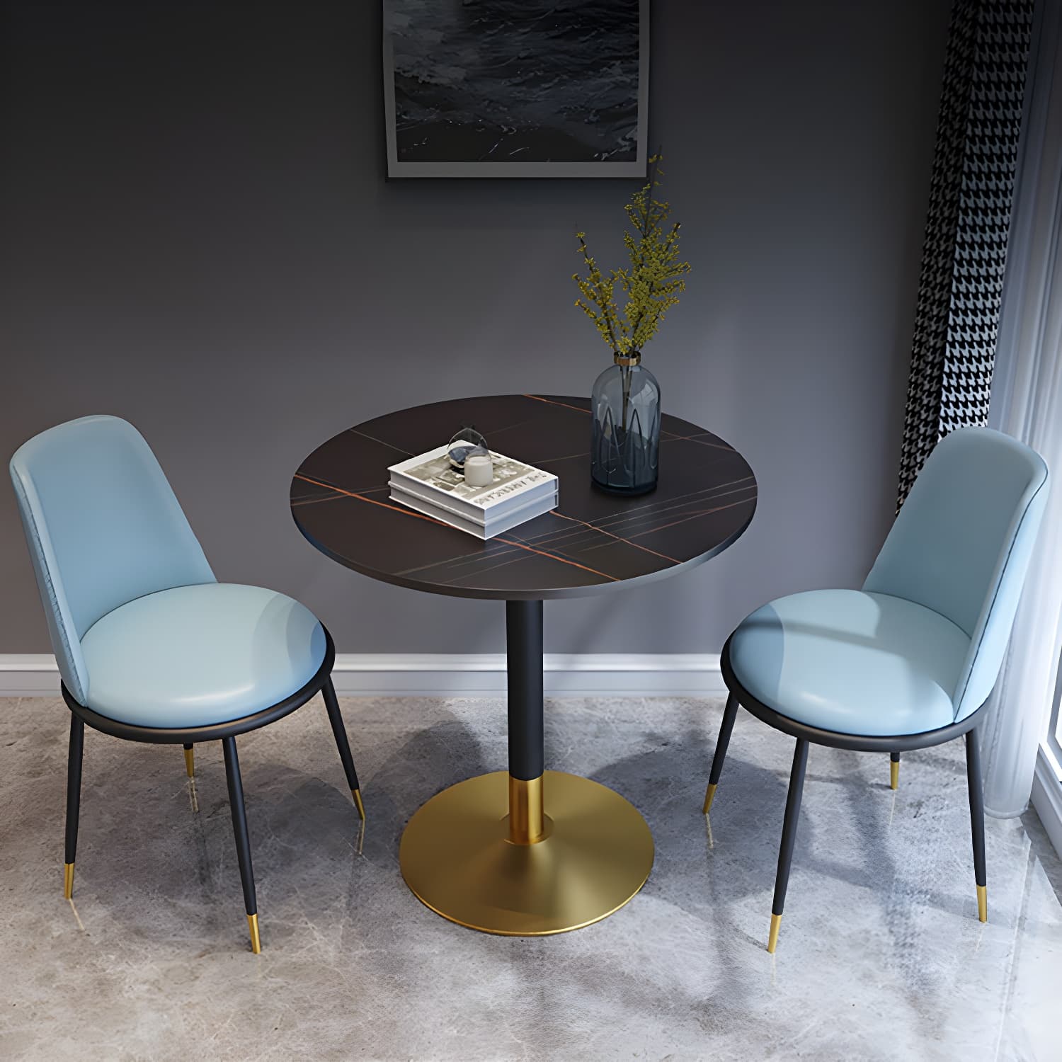 Traditional Luxury Rounded Dining Table Stone and Metal Tulip Dining Table thumbnail 10