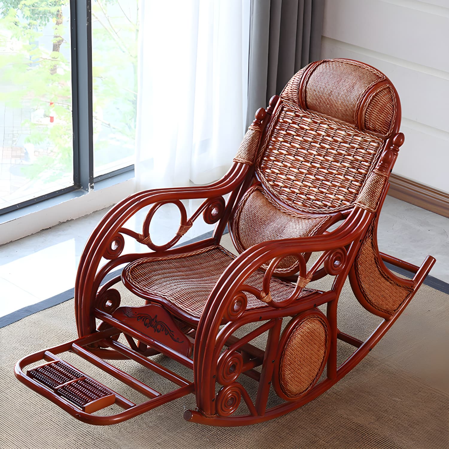 Traditional Spindle Rocking Accent Chair Tobacco Finish Rocker Chair Reclining thumbnail 9