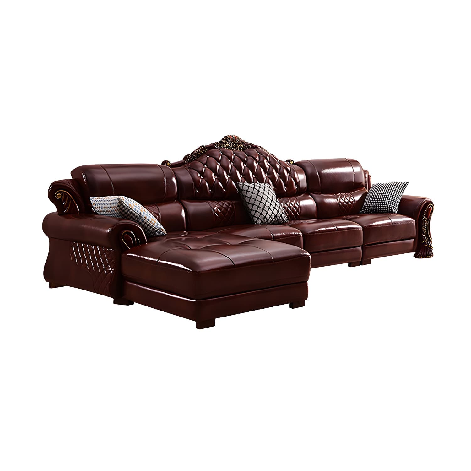 Genuine Leather Rolled Arm Sectional 36.22"High Camel Back Sofa, Dark Brown thumbnail 7