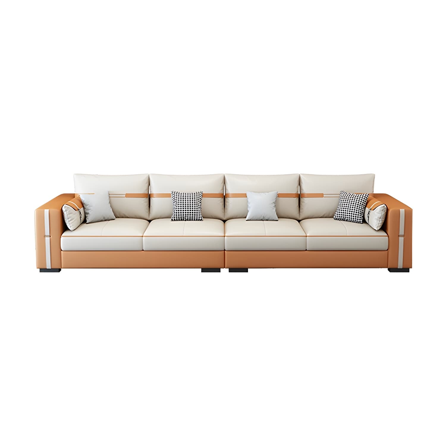 Scandinavian Wood Frame Beige Faux Leather Stationary Sectional Sofa with Cushion Back thumbnail 7