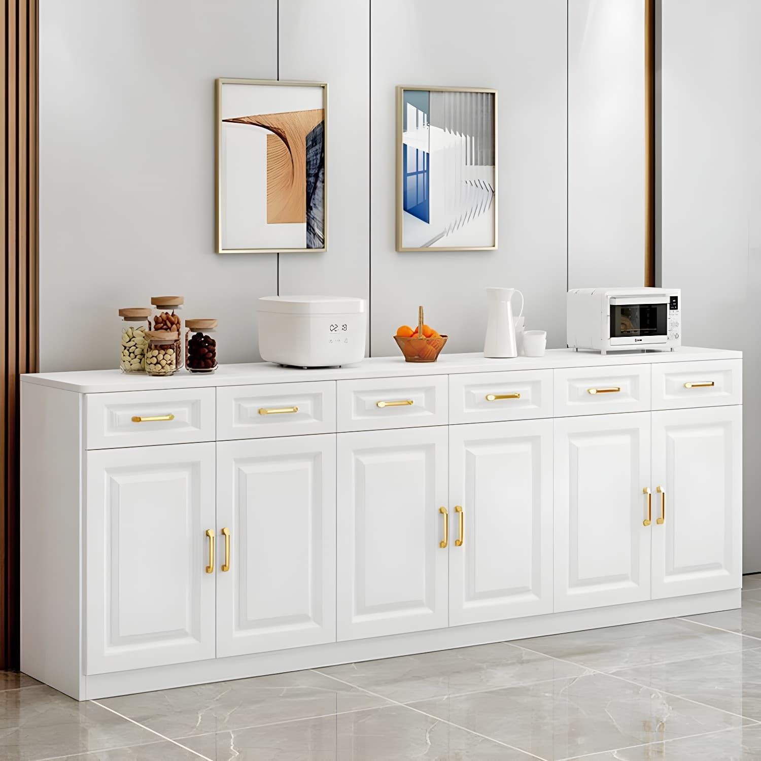 Modern Wood Sideboard Credenza with Drawers and Interior Shelves thumbnail 6