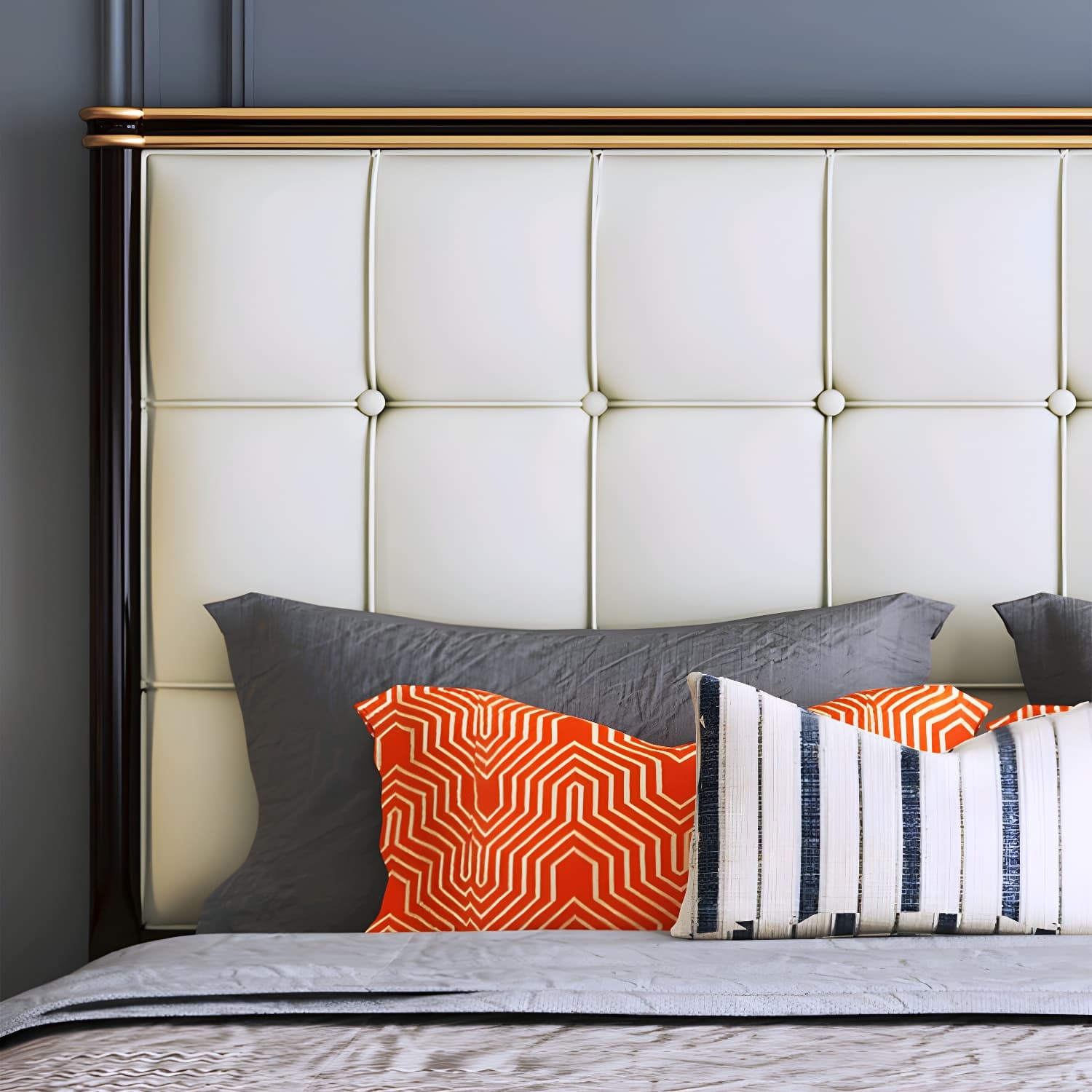 Modern Standard Bed with Tufted Upholstered Headboard and Soild Wood Legs thumbnail 9