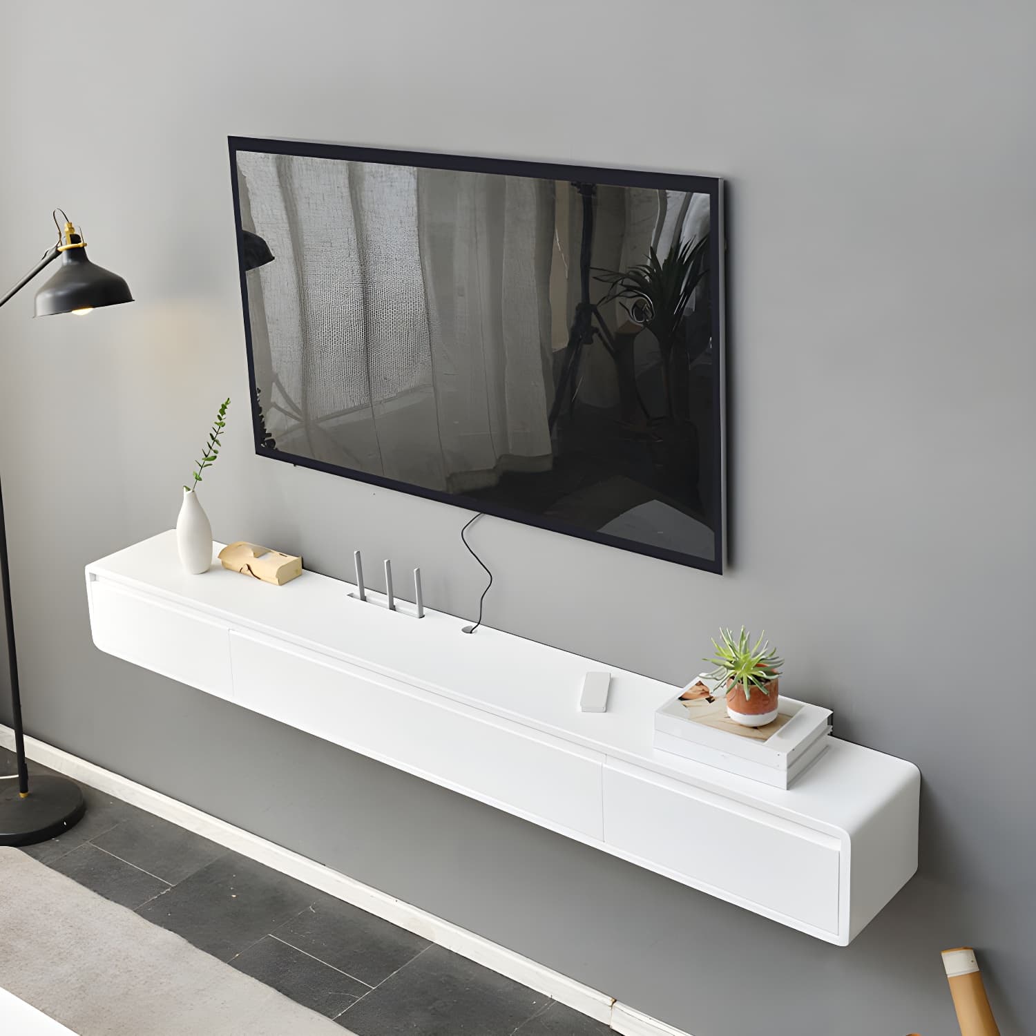 Wall-mounted TV Console Solid Wood TV Media Console with Drawers thumbnail 7