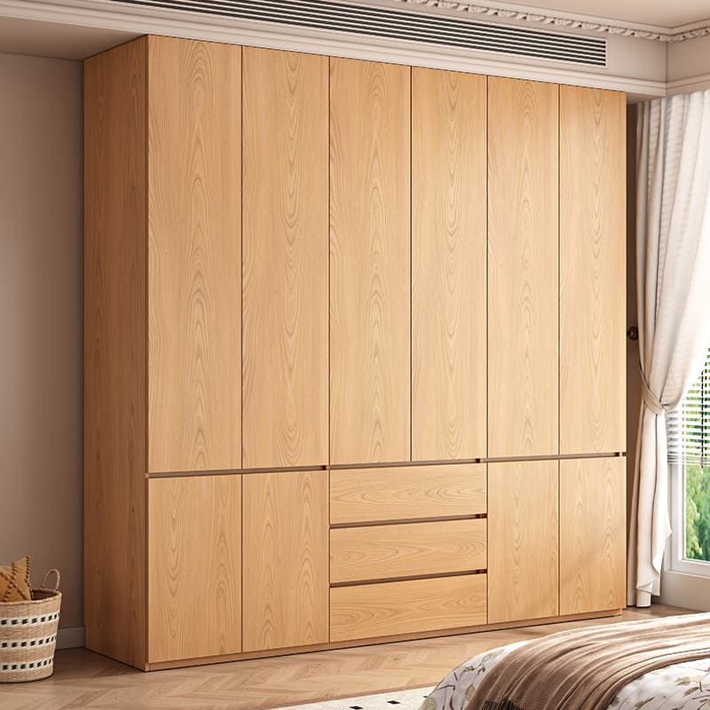 Natural Finish Unfixed Almirah Manufactured Wood Soft Close Drawer Soft Close Door Hinged