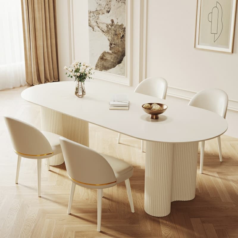 Free Form Stone Kitchen Table with Metal Base for Dining Room, White thumbnail 3