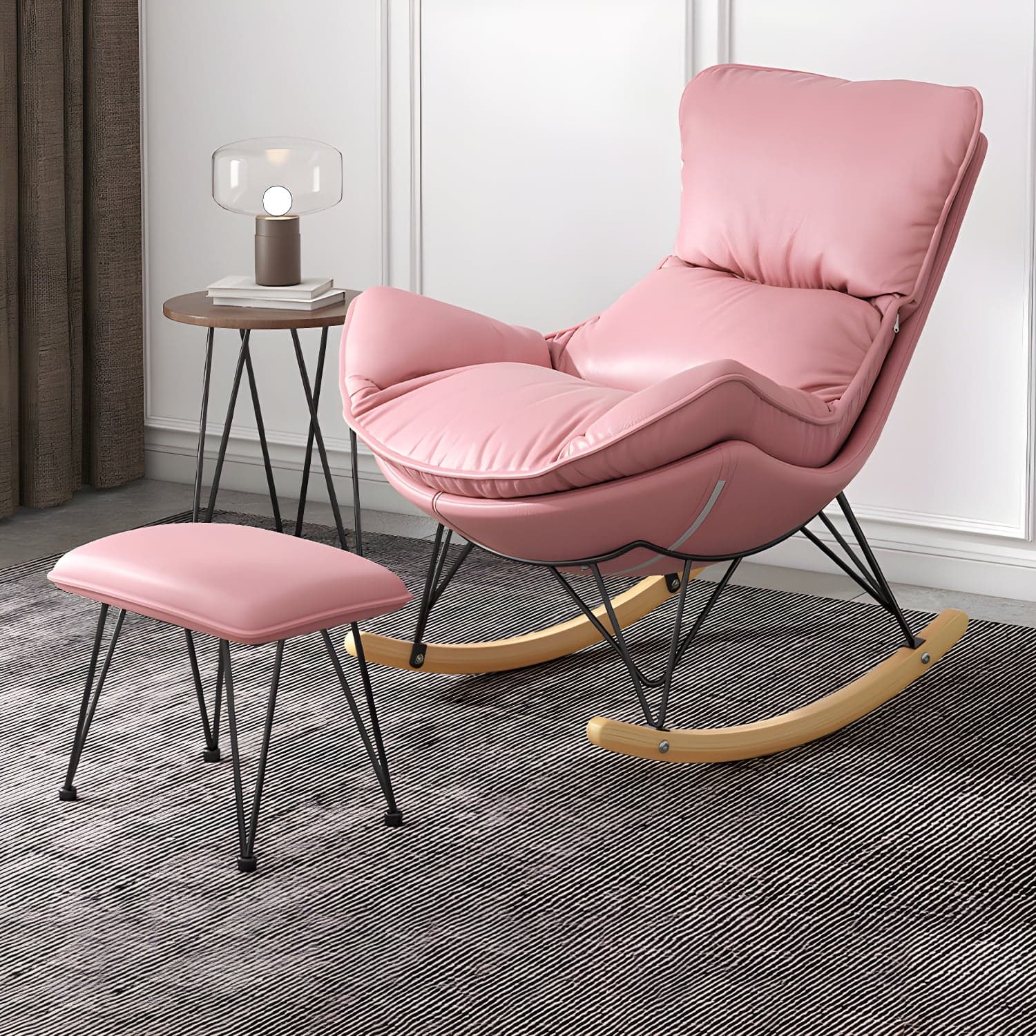 Solid Wood Rocking Chair Contemporary Rocker Chair with Padded Seat thumbnail 8