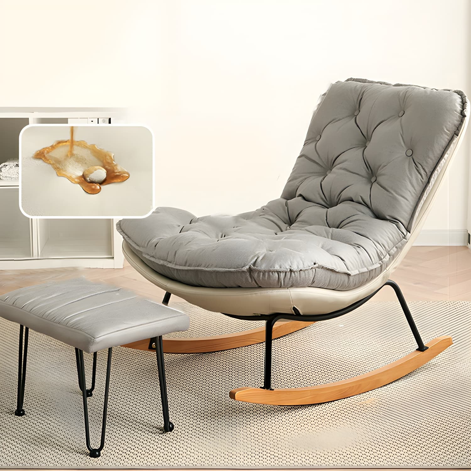 41" Wide Upholstered Button-Tufted Rocking Accent Chair with Legs thumbnail 7